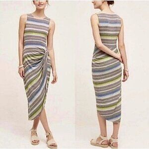 Anthropologie Bailey 44 Midi Dress Sleeveless Striped Front Knot Ruched Small